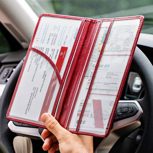 CANOPUS Big Red Car Registration and Insurance Holder, PU Leather Card Holder, Vehicle Glove Box Organizer for Auto, SUV, Truck